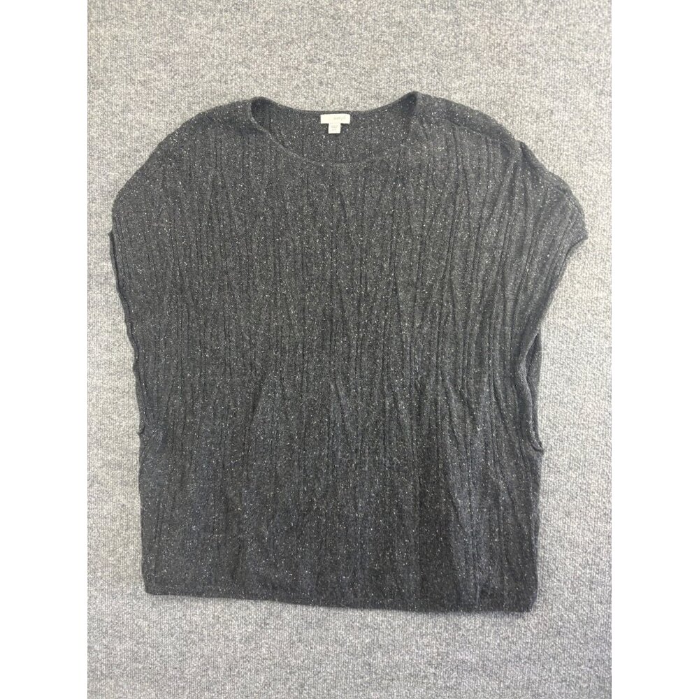 Pure Jill Wool Blend Sweater Women's XS/S Black White Heather Cap Sleeve Poncho